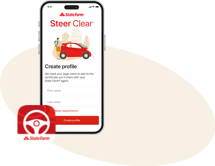Ícono de State Farm Steer Clear y pantalla de iPhone